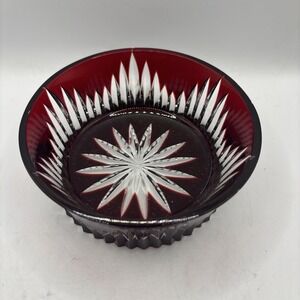 Ajka Design Guild Ruby Red Crystal Cut Candy Nut Dish 5"